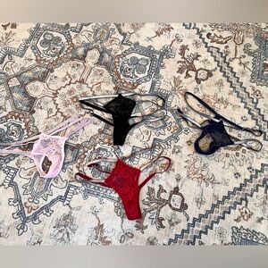 Set of Lace Thongs in Black, Red, Pink, and Blue